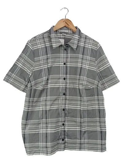 MONA Damen Freizeithemd Kariert Grau Gr. 42/L Kurzarm Casual
