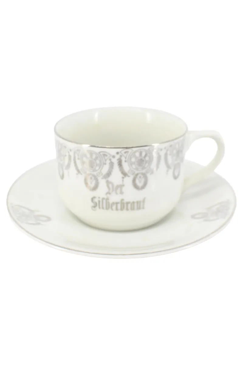 BAREUTHER BAVARIA Tasse Unterteller Weiß Elegant Silberbraut Porzellan 1