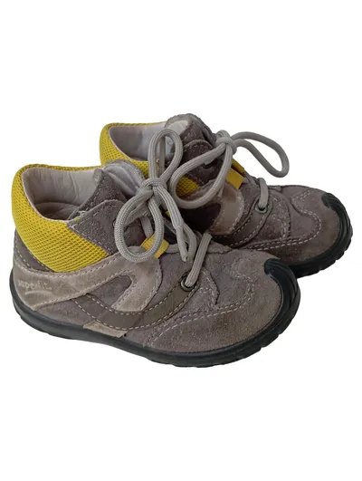 Superfit Lauflernschuhe Gr. 21 Leder grau gelb Schnürschuhe Kinder