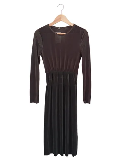 ZARA Strickkleid Damen 36/S Schwarz Rippstrick Elegant Midi