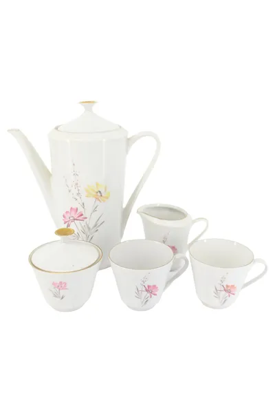 PLANKENHAMMER FLOSS Teeservice Porzellan Weiß Vintage Blumen Dekor