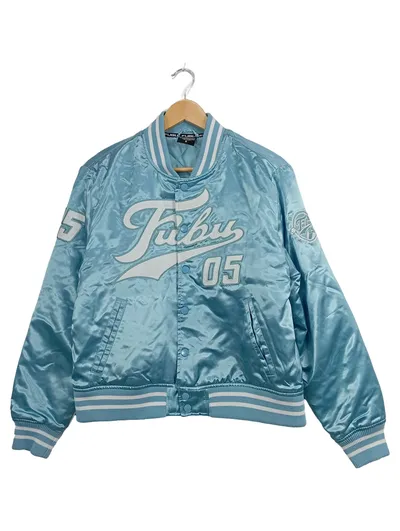 FUBU Bomberjacke Herren Baumwolle Streetwear Blau Gr. S Stickerei