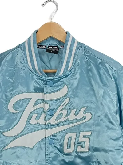 FUBU Bomberjacke Herren Baumwolle Streetwear Blau Gr. S Stickerei