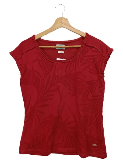 KHUJO Damen T-Shirt Rot Gr. 36/S Florales Muster Streetwear Vintage