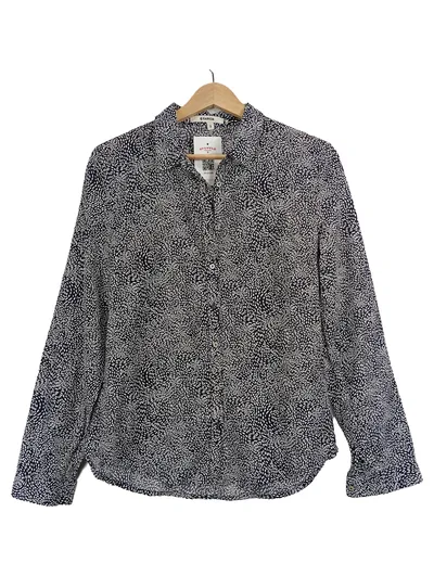 Garcia Damen Bluse Langarm Muster Blau Weiß Gr. S 36 Baumwolle