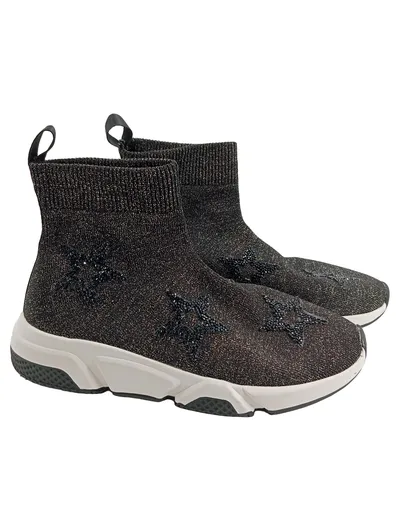 ROBERT RODRIGUEZ Damen Stiefelette 38 Schwarz Glitzer Sterne Sock-Sneaker