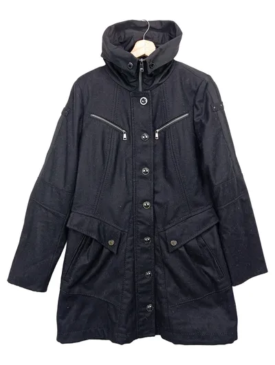 FUCHS SCHMITT Damen Leichte Jacke Mantel Gr. 36/S Schwarz Wolle Kapuze Elegant