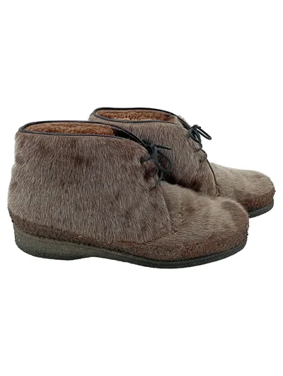 SALAMANDER Damen Outdoorschuhe Stiefel Fellbesatz Braun Gr. 39.5 Vintage