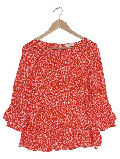 RICH & ROYAL Damen Bluse Rot Tierdruck Rüschen Gr. 38/M Viskose