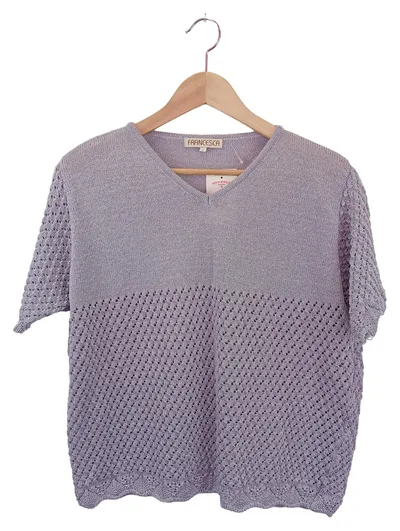 FRANCESCA BETTINI Damen Pullover Gr. 38/M Lila Casual Lochmuster Kurzarm