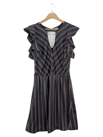LIU JO Damen Freizeitkleid Gr. 34/XS Schwarz Gestreift Rüschen Elegant