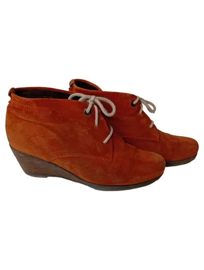 GABOR Damen Stiefelette Gr. 38.5 Braun Wildleder Keilabsatz Schnürschuhe