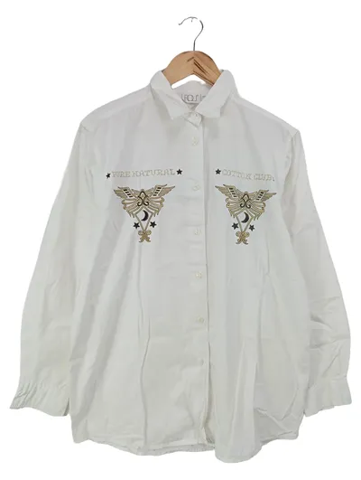 FLOU Bluse Damen Gr. 40/L Weiß Casual Klassisch Stickerei Baumwolle
