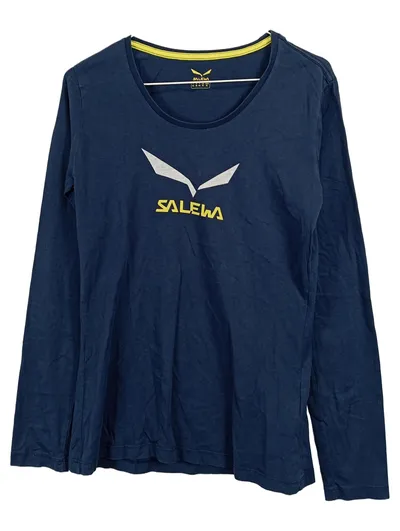 Salewa Damen Langarmshirt Gr. 38/M Blau Logo Outdoor Baumwolle