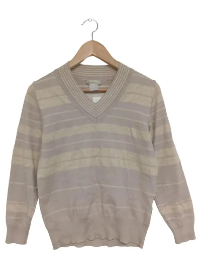 MONA Strickjacke Damen Beige Gestreift Gr. 38/M Wolle Elegant Klassisch