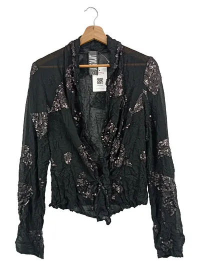 ABSOLUT BY ZEBRA Damen Bluse Schwarz Pailletten Vintage Elegant Gr. 34/XS