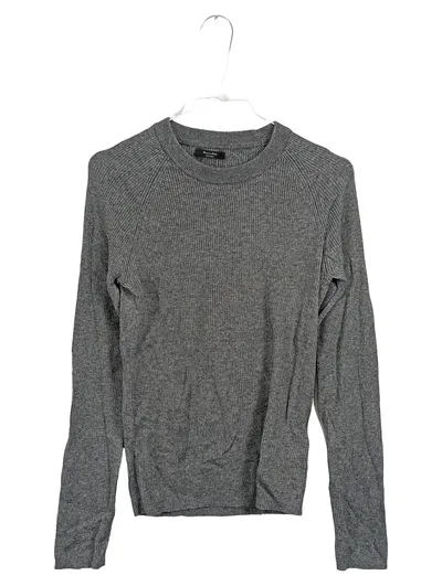 Massimo Dutti Damen Pullover Wolle Kaschmir Meliert Rippstrick Grau M