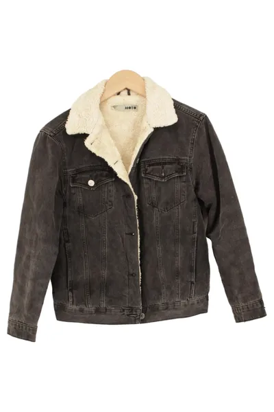 TOPSHOP Damen Felljacke Grau Gr. 34/XS gefütterte Jeansjacke Casual