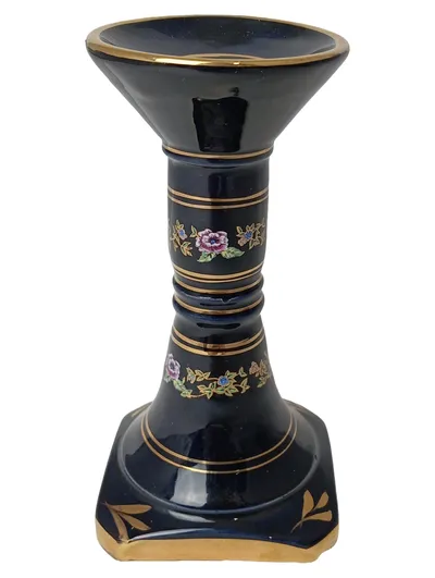 MANOUSAKIS KERAMIK Kerzenhalter Blau Gold Floral 15 cm Elegant