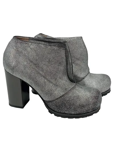 MARC ELLIS Damen Stiefelette Gr. 39 Silber Glitzer Blockabsatz Elegant