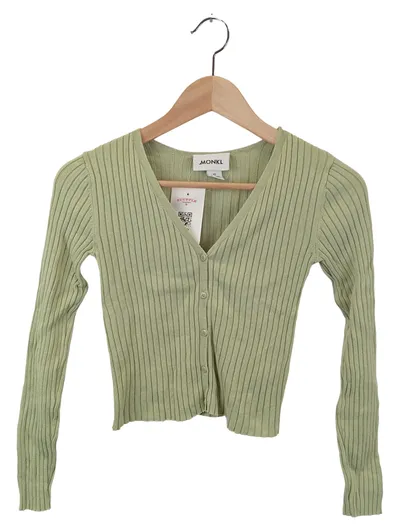 MONKI Damen Strickjacke Grün Gr. 34/XS Casual Rippstrick Cardigan