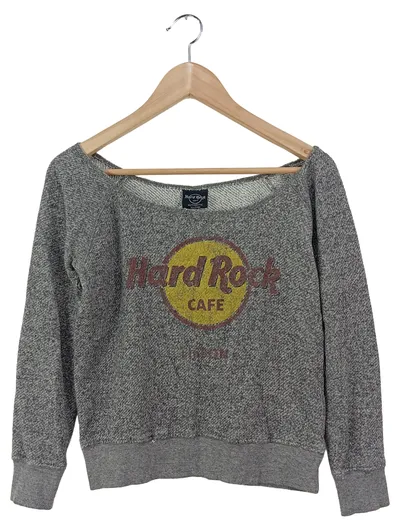 HARD ROCK CAFE Pullover Damen Grau Logo-Print Gr. 32/XS Casual Langarm