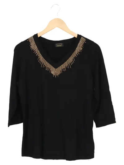 MALOO Damen Langarmshirt Gr. 38/M Schwarz Elegant Strass V-Ausschnitt