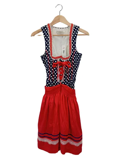 LANDHAUS Dirndl Trachtenkleid Damen 32 Mehrfarbig Punkte Vintage Midikleid