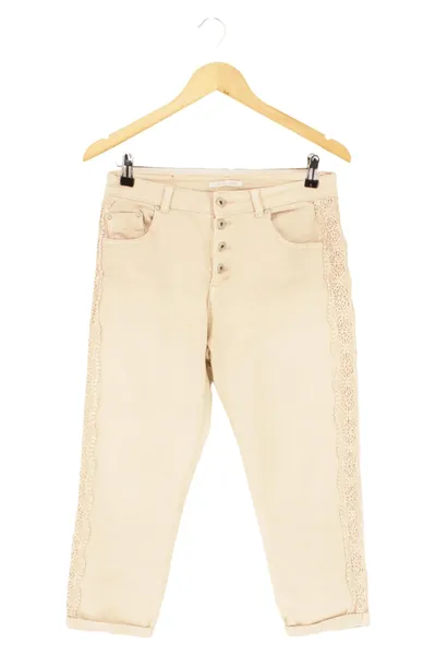 PLACE DU JOUR Damen Stoffhose Gr. 36/S Beige Vintage Bohemian Spitze