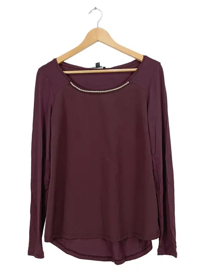 Comma Langarmshirt Damen Gr. 36 S Lila Viskose Strass Elegant Shirt Casual