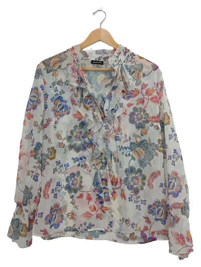 Taifun Damen Bluse Gr. 40 L Blumenmuster Rüschen Chiffon Floral