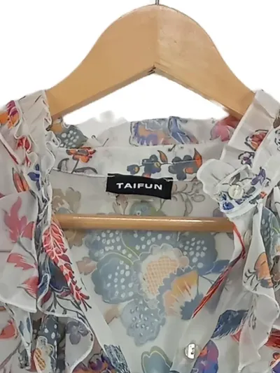 Taifun Damen Bluse Gr. 40 L Blumenmuster Rüschen Chiffon Floral