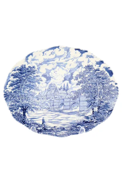 CROWN DUCAL Servierplatte Bridge Scenes Vintage Blau Porzellan Brücken Motiv