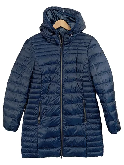 Esprit Steppmantel Damen Gr. 38/M Blau Kapuze Wintermantel