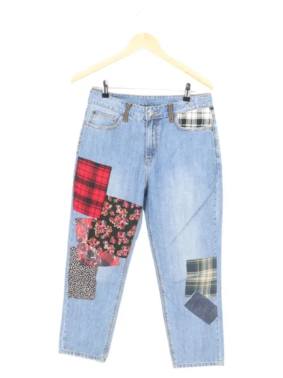 TWIN SET Damen Jeans Straight Leg W27/36 S Blau Patchwork Casual