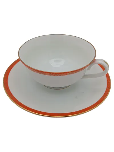 Rieber Vintage Tasse Untertasse Weiß Goldrand Porzellan Set