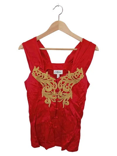 JOUéMADAME Damen Leichte Weste Gr. 36/S Rot Elegant Vintage Stickerei