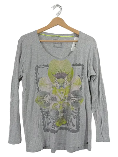 Olsen Damen Langarmshirt Gr. 44 Grau Blumenprint Baumwolle