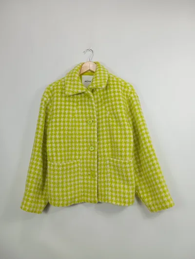 Monki Übergangsmantel Damen Kariert Kurzmantel Gr. 34/XS Gelb Freizeit