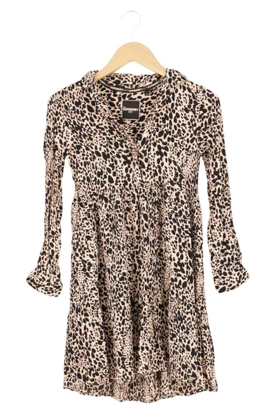 SUPERDRY Blusenkleid Damen 34/XS Beige Tierdruck Vintage Streetwear