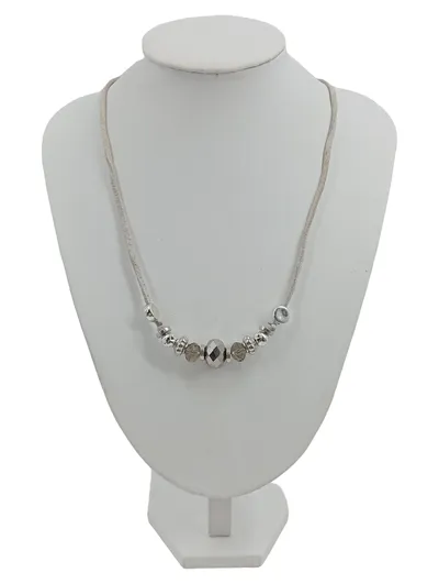 AZONE Damen Halskette Elegant Silber 50cm Metall Glas Perlen