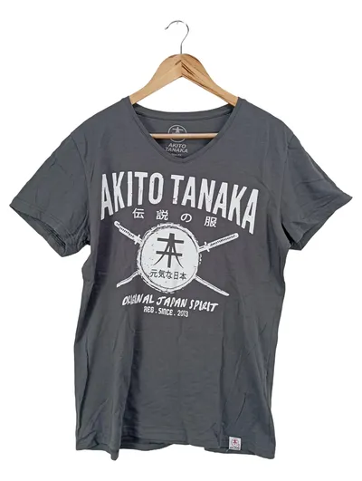 AKITO Herren T-Shirt Grau Gr. 52/L Casual Logo-Print Baumwolle