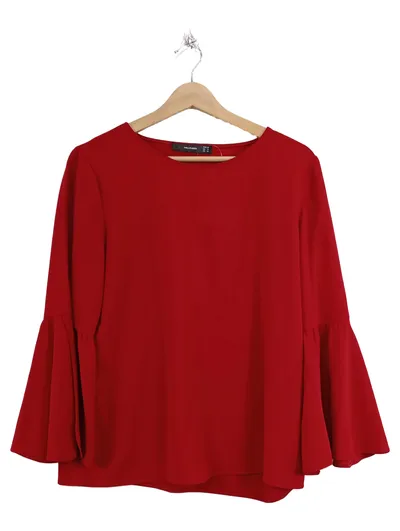 hallhuber Damen Bluse Langarm Gr. 38 M Rot Modern Uni Falten