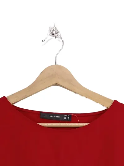 hallhuber Damen Bluse Langarm Gr. 38 M Rot Modern Uni Falten
