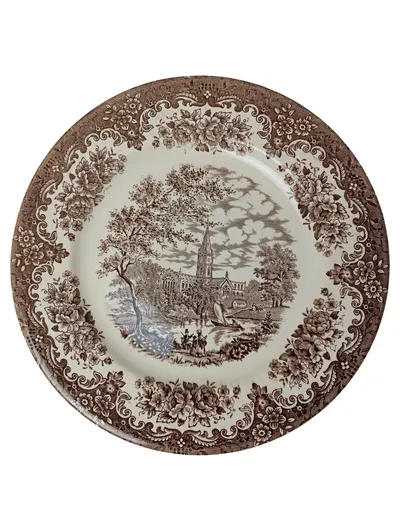 ENGLISH IRONSTONE Essteller Vintage Braun Landschaft Florales Muster Ø 24cm