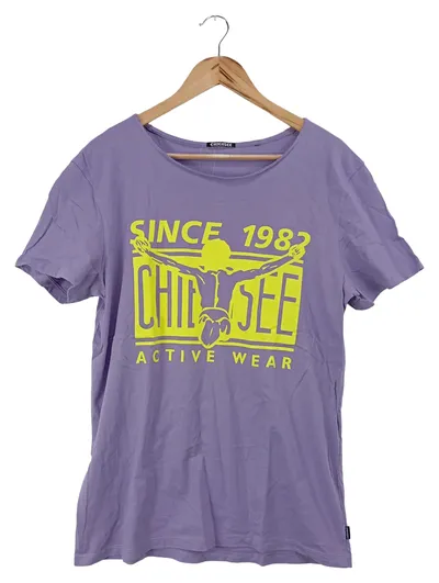 CHIEMSEE Damen T-Shirt Gr. 36/S Lila Casual Sportlich Logo-Print Kurzarm