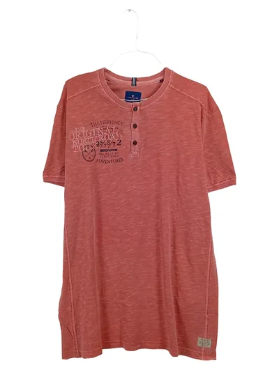 Tom Tailor Herren Henley T-Shirt Gr. 52/XL Rot Baumwolle Casual