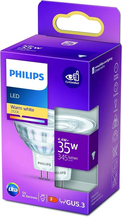 Philips GU5.3 4.4W 2700K LED Leuchtmittel Silber ersetzt 35W Spot