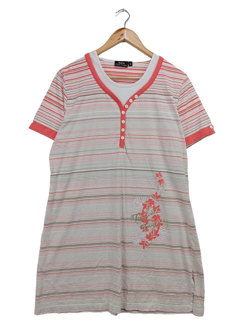 HAJO Damen Nachthemd Gr. 44/46 Mehrfarbig Gestreift Kurzarm Casual 1
