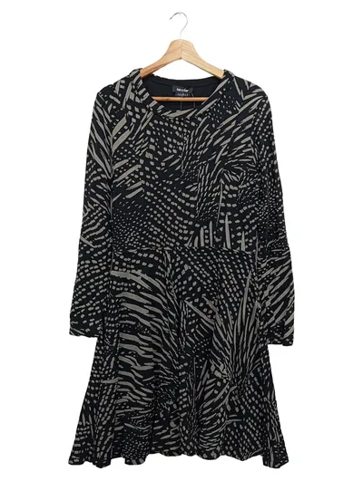 ISABEL DE PEDRO Kleid Gr. 40/L Schwarz Abstrakt Midikleid Vintage Elegant